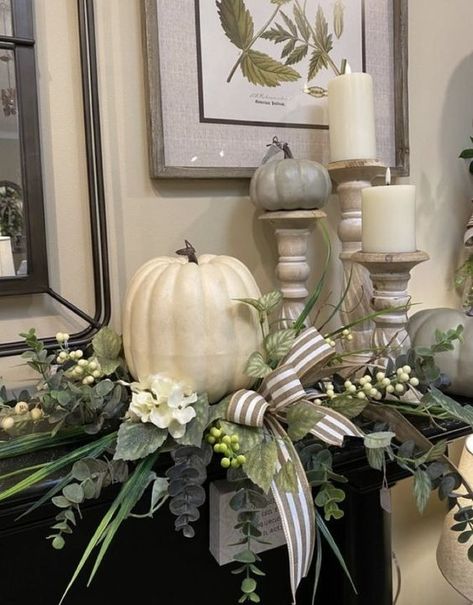 Elegant Fall Arrangements, Fall Decor Diy Living Room, Elegant Fall Decorations, Non Traditional Fall Decor, Elegant Fall Decor Ideas For The Home, Fall Mantles Ideas, Above Kitchen Cabinets Ideas, Decorating Above Kitchen Cabinets Ideas, Elegant Fall Decor