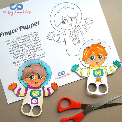 Astronaut Finger Puppet, Puppets For Kids, Diy Kids Games, Puppets Diy, Fun Summer Activities, Finger Puppet, Hand Crafts, Paper Craft Diy Projects, Fun Easy Crafts