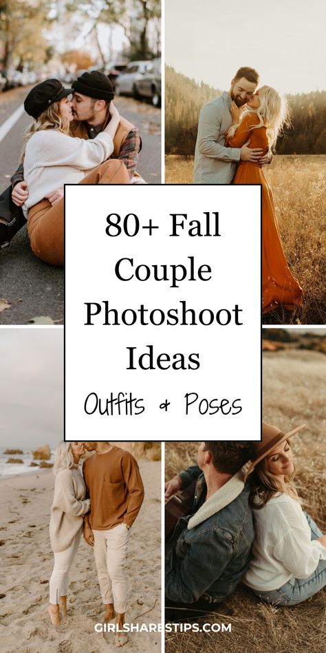 Fall is the perfect season to showcase your love through stunning engagement pictures. From cozy sweater weather outfits to picturesque outdoor settings, these 80+ fall-themed photo ideas will inspire you and your partner to create memories that truly capture the beauty of autumn. Get ready to embrace the colors, textures, and romance of this enchanting season and create timeless images that will warm hearts for years to come! | Engagement photos fall | fall photoshoot couple Fall Photoshoot Couples Outfits, Fall Photo Shoot Outfit Ideas, Fall Photoshoot Outfits Couples 2023, Engagement Photo Fall Outfit Ideas, Cool Couple Photoshoot Ideas, Couple Looks Outfit, Engagement Photo Shoot Outfits Fall, Couple Outfit Ideas For Pictures Fall, Fall Outfit For Couple Pictures