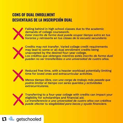 #Repost @getschooled with @use.repost ・・・ Have you heard of dual enrollment before? Dual enrollment is pretty clutch because it allows high school students to get an early start and be dually enrolled in college courses, meaning you can earn college credits while in high school! Dual enrollment has tons of benefits, like saving more money in the long-term, faster graduation, and an early look at college life and the whole college experience! Remember to keep up with your studies though and f... Dual Enrollment High School Students, Dual Enrollment, College Courses, College Experience, In High School, High School Students, College Life, School Students, More Money