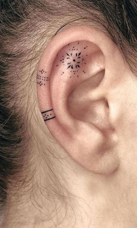 Whispered Ink 40 The Beauty of Ear Tattoos : Boho Ear Tatttos I Take You | Wedding Readings | Wedding Ideas | Wedding Dresses | Wedding Theme Flower Tattoo Ear, Inner Ear Tattoo, Tatoo Styles, Flower Ear Cuffs, Behind Ear Tattoos, Side Neck Tattoo, Small Chest Tattoos, Ear Cuff Piercing, Ear Tattoos