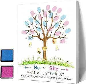 Book Party Ideas, Guess The Gender, Bee Gender Reveal, Gender Reveal Games, Fingerprint Tree, Tree Signs, Bee Baby, Baby Shower Guest Book, Bee Baby Shower