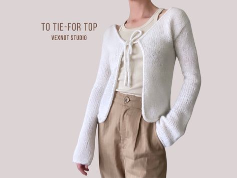 To Tie-For Top Knitting Pattern PDF [Sizes XS-5XL] Tie Front Top Pattern, Knit Top Patterns, Wool And The Gang, Womens Poncho, Knit Cardigan Pattern, Knit Art, I Cord, Poncho Pattern, Fitted Cardigan