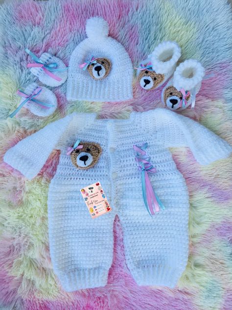 Crochet By Tesh - Crochet sweater set for newborn baby ,... | Facebook Sweater Design Ideas, Baby Dress Set, Newborn Coming Home Outfit, Baby Coming Home Outfit, Crochet Work, Newborn Crochet, Crochet Baby Dress, Set Patterns