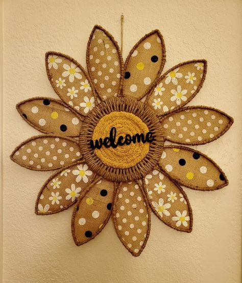 Dollar Tree Fanatics Crafts & Decor | I made this Sunflower Wreath last year Dollar Tree Sunflower Wreath, Diy Sunflower Wreath, Dollar Tree Bunny, Sunflower Wreath Diy, Bee Decorations, Bumble Bee Decorations, Dollar Store Inspired Decor, Head Wreath, Bunny Head