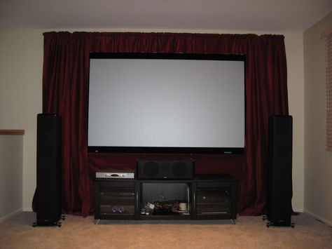 Home theater curtains to cover screen - AVS | Home Theater Discussions And Reviews Home Theater Curtain Ideas, Home Theater Screen, Theater Curtains, Home Theater Curtains, Theater Room Decor, Home Theater Room Design, Theater Room Design, Home Theater Rooms, Home Theater Design