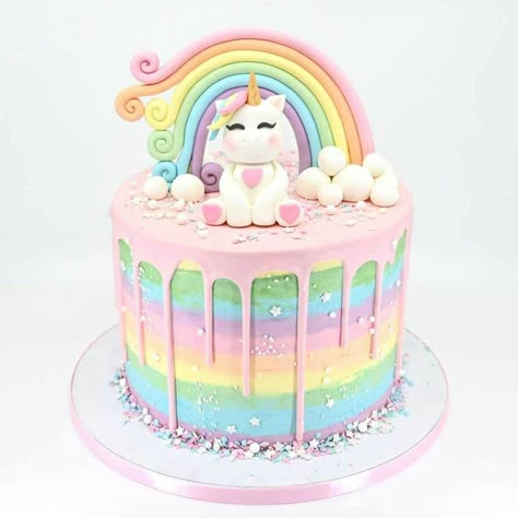 Squishmallow Cake, Rio Birthday Parties, Pastel Rainbow Cake, Cake Push Pops, Rainbow Unicorn Cake, Candy Birthday Cakes, Shopkins Birthday, Rainbow Birthday Cake, Unicorn Birthday Cake