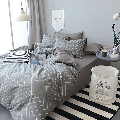 HIGHBUY Super Soft 3 Piece King Duvet Cover Set Grey 100% Natural Cotton Striped Bedding Sets Geometric Pattern Comforter Cover For Boys Men Lightweight Breathable and Comfortable (No Comforter) Stripe Bedding, Grey Comforter, Bedding Sets Grey, Cheap Bedding, Striped Bedding, King Duvet Cover Sets, Striped Duvet, Full Bedding Sets, Bedding Sets Online