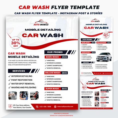 Car Wash Flyer Template, Car Detailing Price List Template, Social Media Flyer Car Detailing Price List, Detailing Price List, Car Wash Prices, Detail Car Wash, Car Wash Business, Template Social Media, Price List Template, Social Media Flyer, Hand Wax