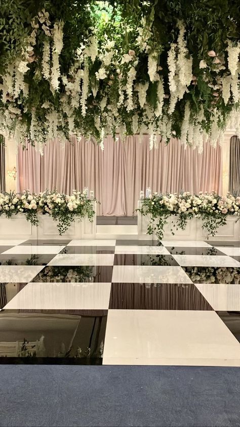 A canopy of flowers and greenery to dance the night under Flowers Above Dance Floor, Flower Canopy, Canopy Wedding, Wedding Ceiling, Flowers And Greenery, Hanging Flowers, Enchanted Forest, Dance Floor, Ceiling