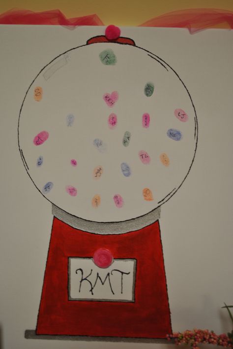 Painted gum ball machine on canvas used in candyland themed shower. Colorful thumb prints for the guest sign in. Awesome idea! Infant Classroom, Thumb Prints, Guest Signing, Gumball Machine, The Guest, Art Class, Art Classes, 2nd Birthday, Tree Skirts