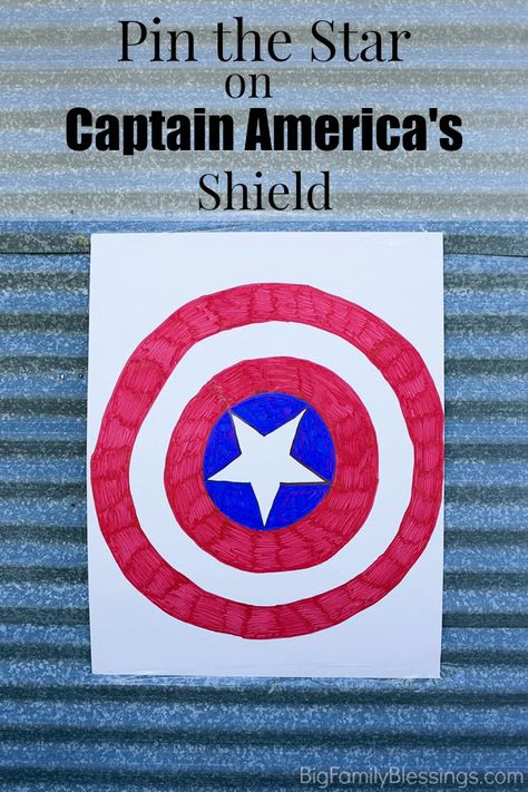 Pin the Star on Captain America's Shield party game tutorial. Great for Avenger theme birthday parties or halloween events! #AvengersUnite #ad Avengers Theme Birthday, Captain America Birthday Party, Captain America Party, Family Blessings, All Avengers, Captain America Birthday, Marvel Birthday Party, Avengers Theme, America Party