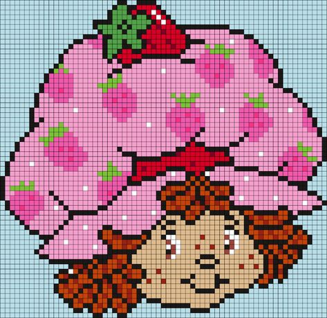 Strawberry Shortcake Cross Stitch Pattern, Strawberry Shortcake Alpha Pattern, Strawberry Shortcake Crochet Pattern, Strawberry Shortcake Cross Stitch, Strawberry Shortcake Pixel Art, Strawberry Pixel Art, Strawberry Shortcake Crochet, Kandi Cuffs, Hello Kitty Crochet