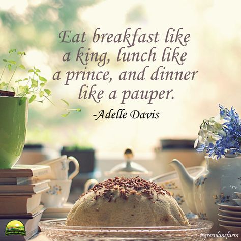 "Eat breakfast like a king, lunch like a prince, and dinner like a pauper." ~Adelle Davis  #greenlanefarm #quotes #eat Breakfast Like A King, Healthy Breakfast Foods, Organic Breakfast, A Prince, Food Quotes, Morning Food, A King, Healthy Breakfast Recipes, Losing Weight