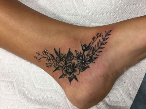 Ankle Flower Tattoo Cover Up, Serpent Ankle Tattoo, Flower Tattoos Ankle Cover Up, Good Cover Up Tattoos Ideas Ankle, Girly Tattoo Cover Ups, Womens Ankle Tattoos Cover Up, Big Ankle Tattoo Cover Up, Womens Ankle Tattoo, Straight Flower Tattoo