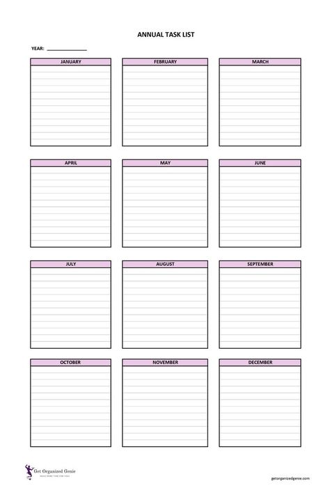 Stay Organized! Use this FREE Printable Annual Task List template to note down the tasks you wish to carry out on different months of the year. Task List Template, Planner Free Printable, Planner Calendar Printables, Weekly Planner Free Printable, Weekly Planner Free, Annual Planner, Monthly Planner Template, Task To Do, Creative Planner