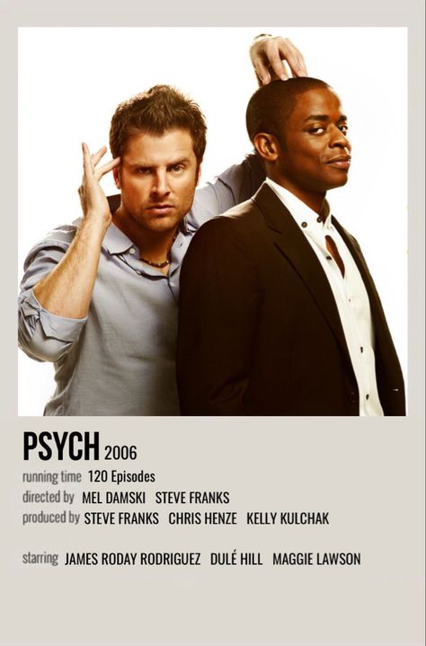 minimal polaroid series poster for psych Psych Movie, Steve Franks, Shawn And Gus, James Roday, Psych Tv, Series Poster, Film Posters Minimalist, Detective Fiction, Polaroid Poster