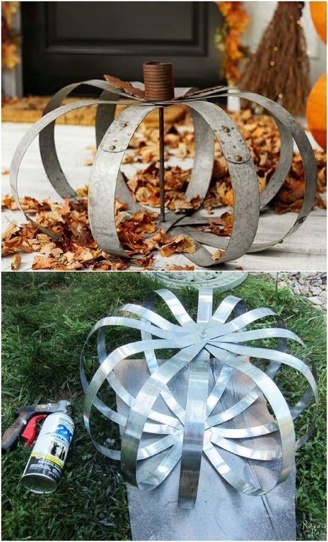 DIY Pottery Barn Inspired Metal Pumpkins Diy Outdoor Decorations, Fall Outdoor Decorations, Outdoor Fall Decorations, Fall Decor On A Budget, Metal Pumpkins, Pottery Barn Inspired, Diy Outdoor Decor, Fall Outdoor Decor, Diy Valentines Crafts