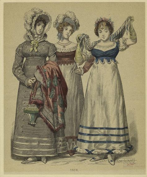 One of hundreds of thousands of free digital items from The New York Public… European Womens Fashion, Regency Fashion Women, Early 19th Century Fashion, 1820s Fashion, History Bounding, Regency Era Fashion, Clothing Reference, 1800s Fashion, Regency Dress