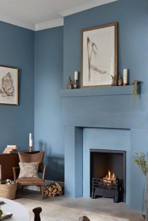 1. Sleepy blue wall paint
2. Fireplace renovation
3. Westpear Interiors
4. Interior design inspiration Fireplace Wall Color, Fireplace And Wall Same Color, Blue Fireplace, Best Wall Paint, Light Oak Floors, Blue Painted Walls, Paint Fireplace, Wall Paint Colors, Trendy Decor