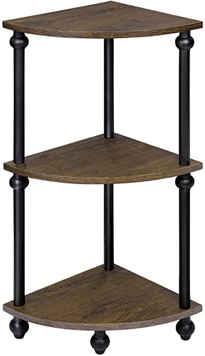 SRIWATANA Vintage Corner Table Shelf, 3-Tier Corner Bookcase, Plant Stand Storage Rack for Living Room, Home Office, Dark Walnut: Amazon.ca: Shoes & Handbags Home Office Dark, Storage Furniture Design, Office Dark, Vintage Corner, Walnut Shelves, Living Room Home Office, Table Shelf, Standing Shelves, Room Home Office