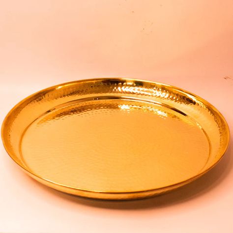 "Absolutely beautiful thali, we use it in our pooja room. Everyone asks where did we get it from" - Shivangi  S. Copper Utensils, Brass Tray, Pooja Room, Dark Mark, Pooja Rooms, Serving Food, Traditional House, Serving Tray, Get It