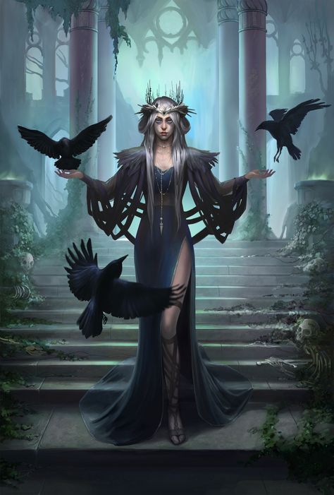 ArtStation - Morrigan The Morrigan Goddess, Morrigan Goddess, Goddess Morrigan, Morrigan Cosplay, Goddess Brigid, Celtic Festival, Limited Palette, Anime Witch, Art Nouveau Illustration