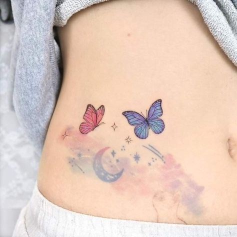 Unique Butterfly Tattoos, Small Butterfly Tattoo, Moon Tattoo Designs, Inspiration Tattoos, Tatuaje A Color, Incredible Tattoos, Collar Bone Tattoo, Elegant Tattoos, Popular Tattoos