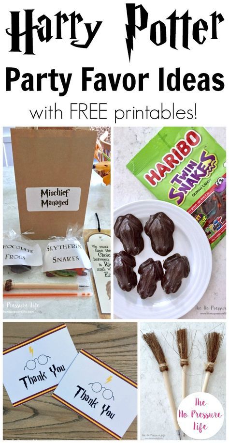 If you're hosting a Harry Potter party, here are great ideas for favors! They're so easy and inexpensive for a kids birthday party, or if you're holding a Harry Potter themed Halloween party. Plus, grab the free printables - cute thank-you notes and treat bag labels. Easy Harry Potter Party, Wedding Party Favors Diy, Harry Potter Party Favors, Chocolate Frogs, Harry Potter Theme Birthday, Themed Halloween Party, Harry Potter Halloween Party, Cumpleaños Harry Potter, Harry Potter Bday