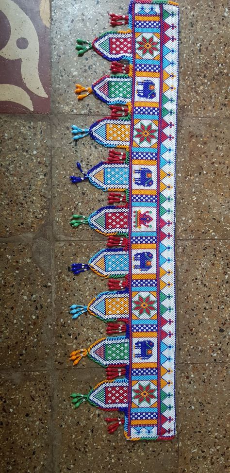 Hathi Goti Dal Moti Toran, Hathi Goti Toran, Hathi Goti Hand Work Toran, Hathi Goti Design Hand Work, Dal Moti Toran New Design, Sadu Work, Toran Design, Kalash Decoration, Hand Embroidery Letters