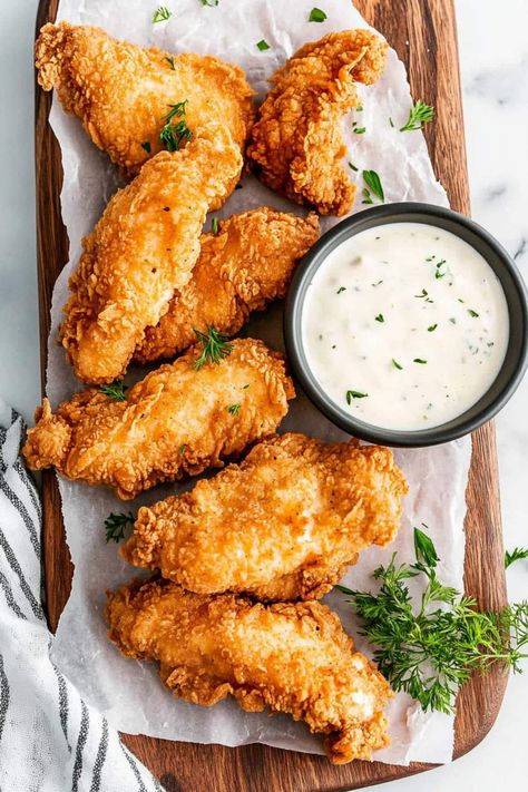 Buttermilk Fried Chicken Air Fryer, Fried Chicken Recipe Without Buttermilk, Chicken With Buttermilk, Buttermilk Fried Chicken Tenders, Buttermilk Chicken Tenders, Spicy Ketchup, Gf Meals, Best Easy Dinner Recipes, Fried Chicken Tenders