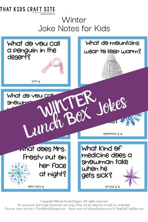 Free Printable Winter Jokes for Kids - That Kids' Craft Site Snow Jokes For Kids, New Years Jokes For Kids, Winter Jokes For Kids, Christmas Jokes For Kids Printable, Holiday Jokes For Kids, Winter Lunchbox Jokes For Kids, Free Printable Lunchbox Jokes, New Year Jokes, Winter Jokes