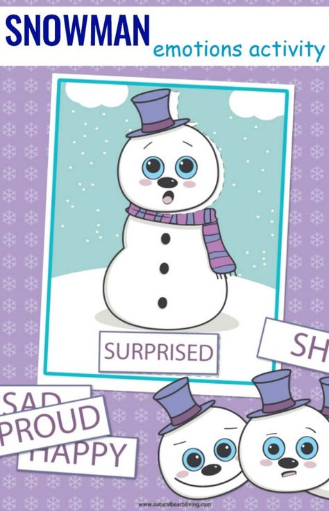 Emotions Activities Preschool, Preschool Emotions, Snowman Activities, Emotion Cards, Teach Feelings, Emotions Preschool, Snowman Theme, Snowmen Activities, Feelings Activities