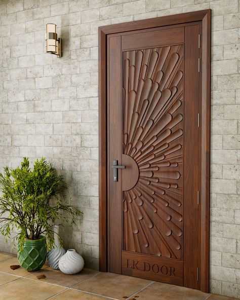 LK 141 Obsessed with the details!! Crafted from the finest wood, it's built to last a lifetime. 🚪 📞 (+91) 8447141141 . . . . #lkdoor #woodendoors #Homeimprovement #woodendoor #woodworking #door #doors #solidwood #frontdoor #maindoor #interiordesign #architect Wooden Double Door Design Entrance Front Entry, Wood Single Door Design, Bangkok House, Single Main Door Designs, Main Door Design Photos, Latest Door Designs, Wood Front Entry Doors, Exterior Door Designs, Wooden Double Doors