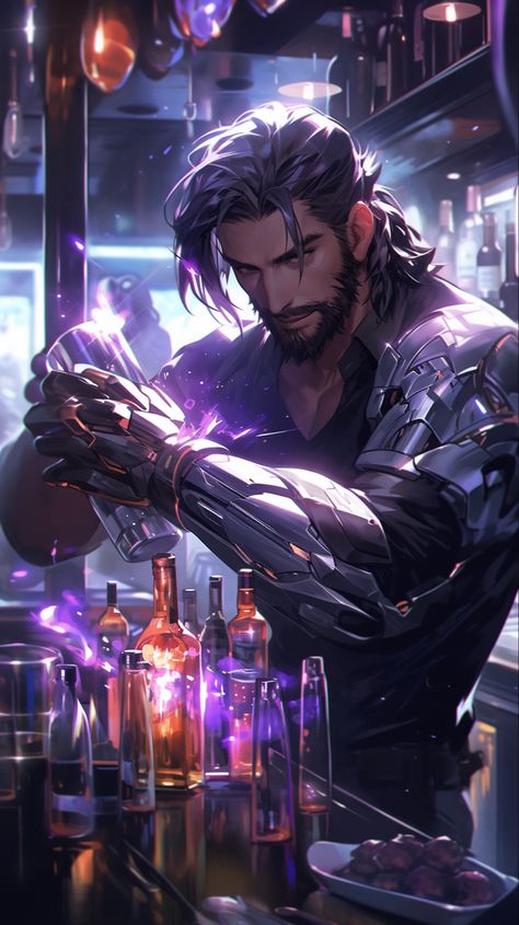 Male Bartender Character Design, Cyberpunk Npc Art, Sci Fi Businessman, Cyberpunk Warrior Male, Cyberpunk 2077 Cybernetics, Male Sci Fi Character Design, Cyberpunk Men Character Design, Sci Fi Oc Male, Cyberpunk Oc Art Male