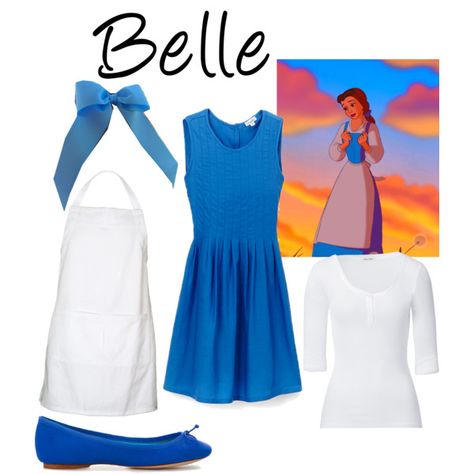 Princess Costume Ideas For Women, Diy Belle Costume Women, Diy Belle Costume, Belle Costume Diy, Polyvore Halloween, Belle Inspired Outfits, Belle Disneybound, Belle Blue Dress, Disneybound Ideas