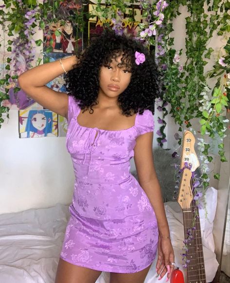 MOTEL on Instagram: “SWEET & CHIC 💜🌸 Babe @goldenbih in our 'Gaval Dress Satin Rose Lilac' • Go get it before it's gone bby gs! #motelrocks #dress #summer #satin” A Woman, Satin, Purple, Hair, On Instagram, Black, Instagram