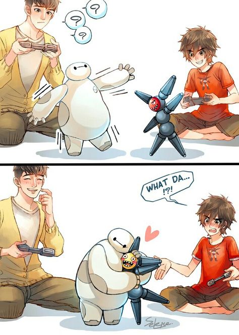 Big Hero 6 fanart. Bot fight...fla lalala! Humor Disney, Disney Amor, Hiro Big Hero 6, رعب نفسي, Baymax, Hero 6, Big Hero 6, Disney Memes, Big Hero