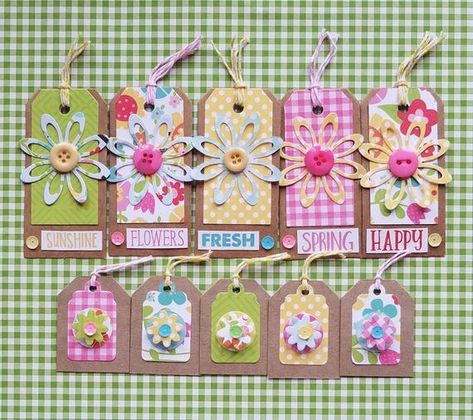 Gift Tag Ideas, Homemade Tags, Fall Scrapbook Layouts, Paper Flower Kit, Scrapbook Embellishments Diy, Scrapbook Tags, Embellishments Diy, Diy Embellishments, Handmade Scrapbook