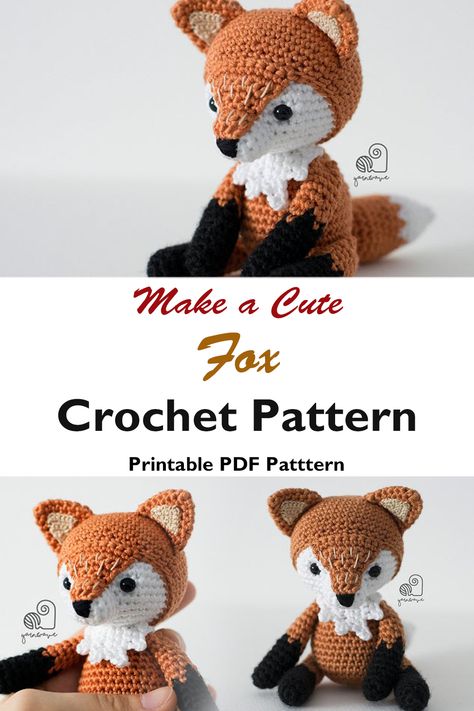 Crochet Fox Pattern Free, Crocheted Fox, Crochet Wolf, Crochet Woodland, Amigurumi Fox Pattern, Fox Crochet, Crocheted Fox Pattern, Amigurumi Fox, Easy Crochet Animals