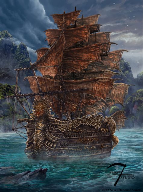 Fantasy Galleon, Scifi Pirate Ship, Flying Pirate Ship Concept Art, Galleon Ship Fantasy Art, Sunken Pirate Ship, Canon Ship, Sea Of Thieves, Pirate Ship, Sailing Ships