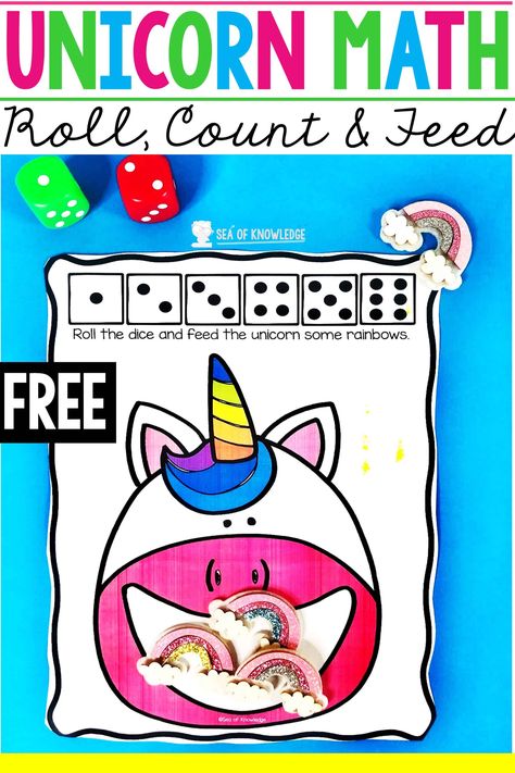 Unicorn Mat Preschool Math Activities. Want a way to get the kids obsessed with math? Get them to play this unicorn game. These Unicorn Mat Preschool Math Activities will engage even the most reluctant learners. This is also a really simple game! It requires just one page print-out, some dice and rainbow mini erasers. Unicorn Kindergarten Activities, Preschool Unicorn Theme, Unicorn Learning Activities, Unicorn Day Activities, Mythical Creatures Preschool Activities, Preschool Unicorn Activities, Unicorn Preschool Activities, Unicorn Activities Preschool, Fairytale Preschool