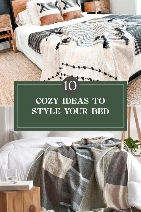 Looking for fun ways to decorate your bed? Here are 10 creative ideas to use a throw blanket that will instantly brighten up your space! From layering colorful throws to creating a textured look that invites relaxation, these decorating tips will help turn your bedroom into a cozy oasis. Easily match your blanket with your comforter or mix patterns for a trendy vibe. Discover effortless yet stylish ways to showcase your personality! Style your bed beautifully and make it the stylish haven you deserve! Bed Throws Ideas Cozy Bedroom, Beds With Throw Blankets, Throw For Bed, Cozy Ideas, Cable Knit Blankets, Crochet Throw Blanket, Bed Throw Blanket, Primary Bedroom, Crochet Throw