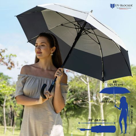 UV Protection Fashion Sun Umbrella The UV Fashion Umbrella is designed to be lightweight and easy to carry whether around the block or around the world. Graceful in design, a push of a button quickly opens the umbrella to provide wider coverage while affording greater stability from the crook handle. A tug of the runner collapses the canopy and secures it to the bottom spring without too much trouble. The Fashion Umbrella's larger size is ideal for casual strolls along the beach, while walking t Umbrella Outfit, Uv Umbrella, Sun Parasol, Best Umbrella, Fashion Umbrella, Golf Umbrella, Travel Umbrella, Sun Umbrella, The Block