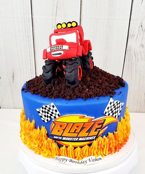 Monster Jam Birthday Cake Boys, Bolo Blaze, Megladon Monster Truck Cake, 3d Monster Truck Cake, Two Tier Monster Truck Cake, Blaze Cakes, Megalodon Monster Truck Cake, Monster Truck Birthday Cake, Blaze Party