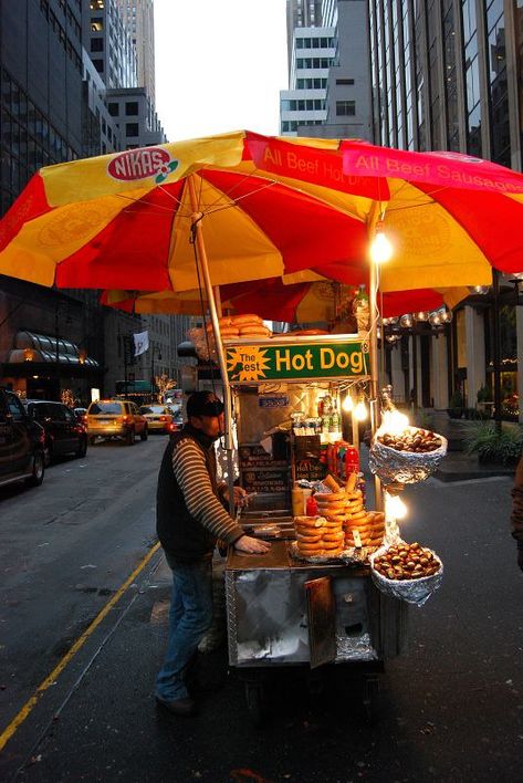 Hot Dog Cart in NYC | Flicker New York Hot Dog, Hot Dog Vendor, Dog Cart, Hot Dog Bar, Hot Dog Cart, Hot Dog Stand, New York Food, Food Stands, Nyc Street