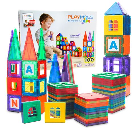 Playmags 100 3D Magnetic Blocks Set For Kids - Learn Shapes, Colors, & Alphabets - STEM Stronger Magnets Toys - Magnetic Building Blocks - Magnetic Tiles For Kids & Idea Book : Amazon.co.uk: Toys & Games Magnetic Blocks, Engineering Toys, Tiles Game, Magnet Toys, Kids Play Set, Magnetic Building Blocks, Building Blocks Diy, Toddler Boy Gifts, Toddler Christmas Gifts