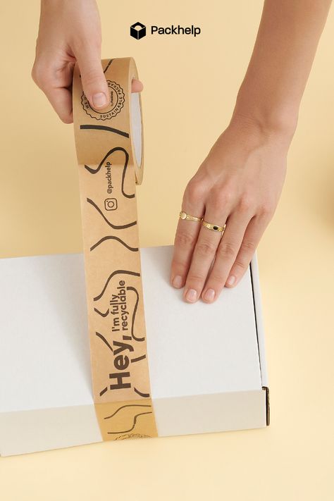 Packaging Tape Ideas, Tape Packaging Design, Packaging Tape Design, Branded Tape Design, Packing Tape Design, Custom Tape Packaging, Branded Tape Packaging, Kraft Packaging, Yellow Crafts