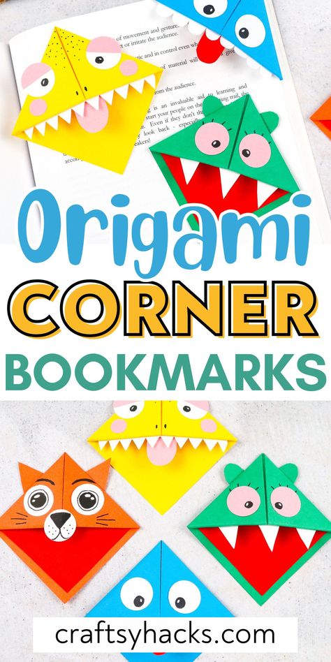 Add a touch of creativity to your reading with these adorable origami bookmarks! Perfect for book lovers, these is one of the most fun craft ideas to transform simple paper into functional and fun accessories. Explore our origami crafts and arts and crafts inspiration for your next project! Diy Corner Paper Bookmarks, Paper Craft Simple, Kids Bookmarks Diy, Paper Crafts Diy Kids Simple Easy, Easy Origami Bookmarks, Crafts Middle School, Diy Bookmarks Kids, Book Mark Craft, Easy Paper Crafts For Kids Simple