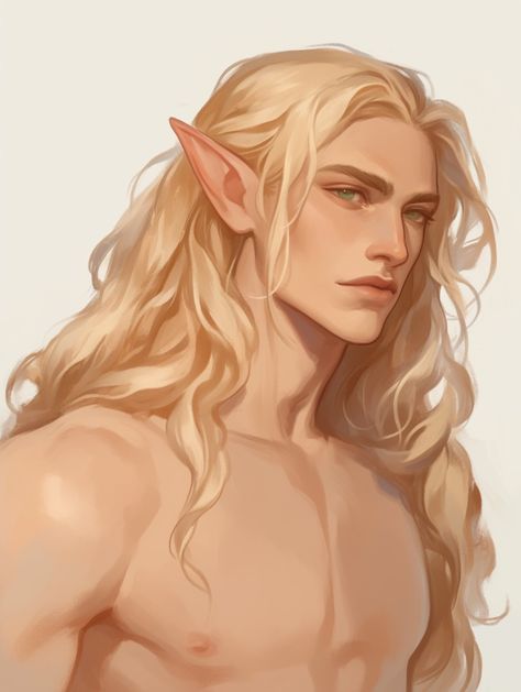 Blonde Fictional Characters Male, Blond Twink Drawing, Long Blonde Hair Male Character Art, Blonde Elf Aesthetic, Long Hair Men Drawing Reference, Brown Haired Man Art, Pretty Oc Art, Elf Hair Drawing, Short Hair Male Drawing